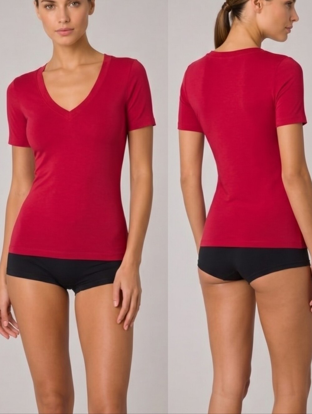 Wolford Revolve V-neck Cherry Red T-shirt Tee Short Sleeve Top Size XS